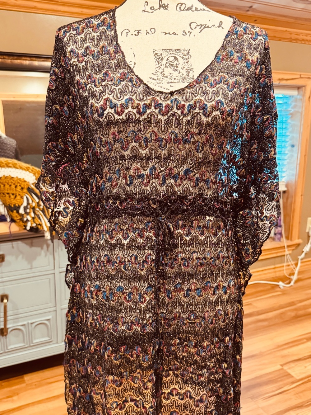 Time and Tru Metallic Black Knit Maxi Dress with Multicolor Accents